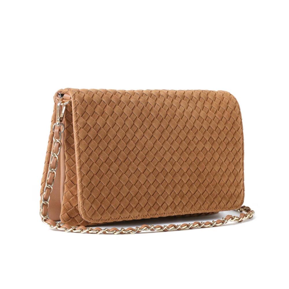 NEW HAUTE SHORE women's lexi woven suede crossbody bag in saddle - Picture 4 of 7